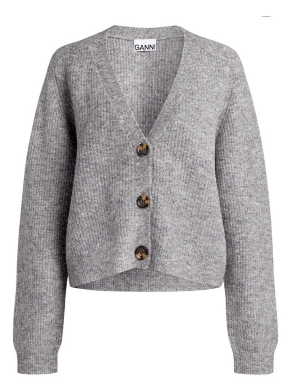 Ganni Grey Relaxed Wool Cardigan XXS